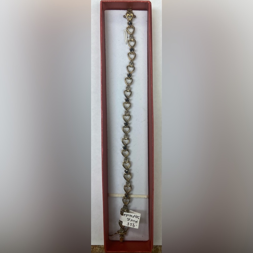 GOLD OVER SILVER .925 WOMEN GORGEOUS SAPHIRE AND QZ HEART BRACELET